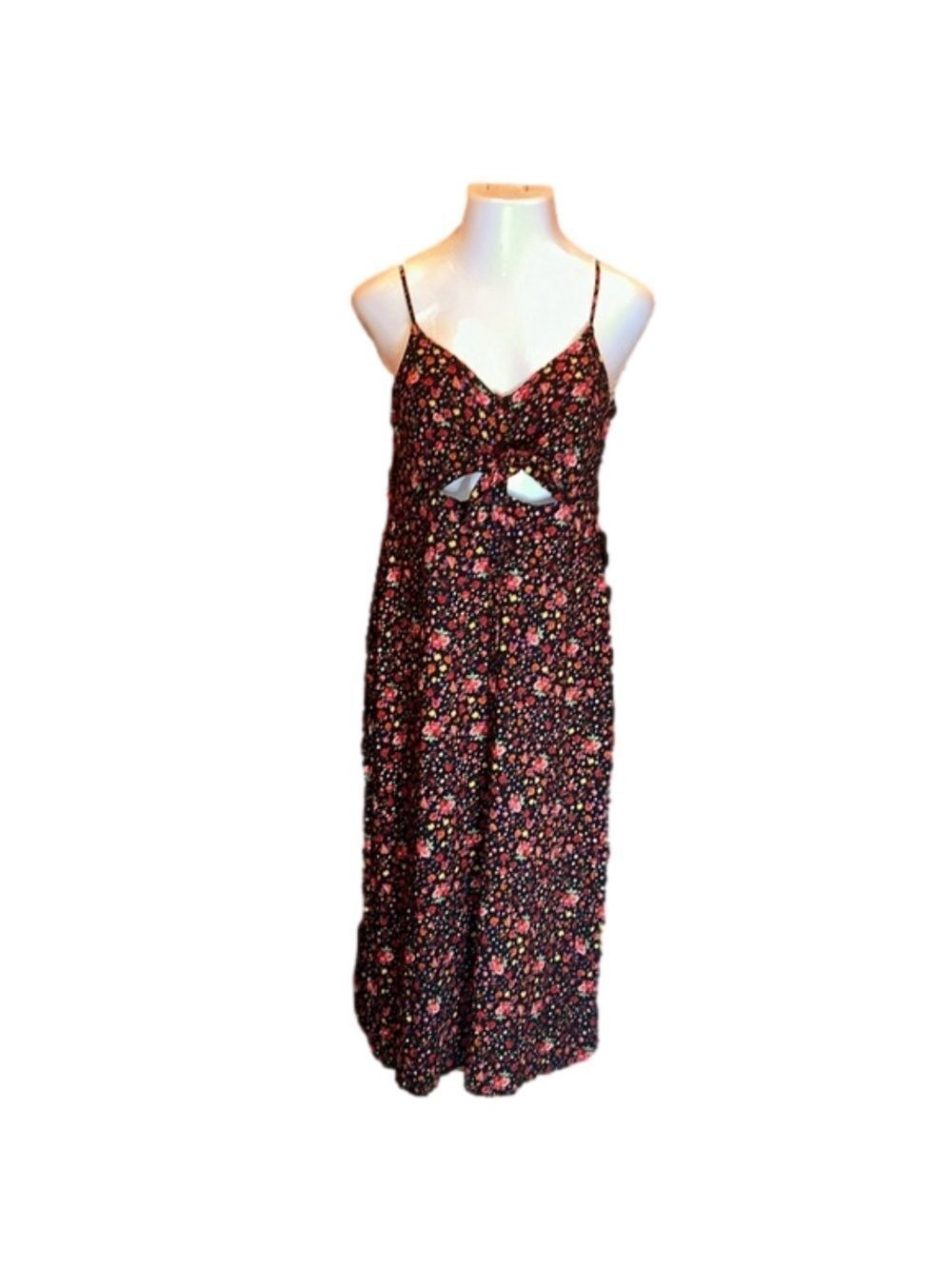 TOPSHOP Black with Colorful Floral Print Maxi Sundress Size 10